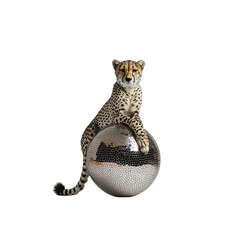 Cheetah Sitting on Disco Ball, Studio Shot