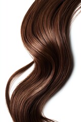 A smooth strand of wavy brown hair isolated on a white background, highlighting its texture and shine
