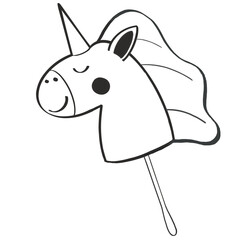 Dark silhouette of a unicorn hobby horse with subtle outlines, featuring a flowing mane and dreamy expression. Ideal for decals, minimalist designs, and fantasy-themed graphics