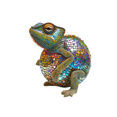 Vibrant Chameleon on Colorful Mosaic Sphere - Unique Reptile Artwork