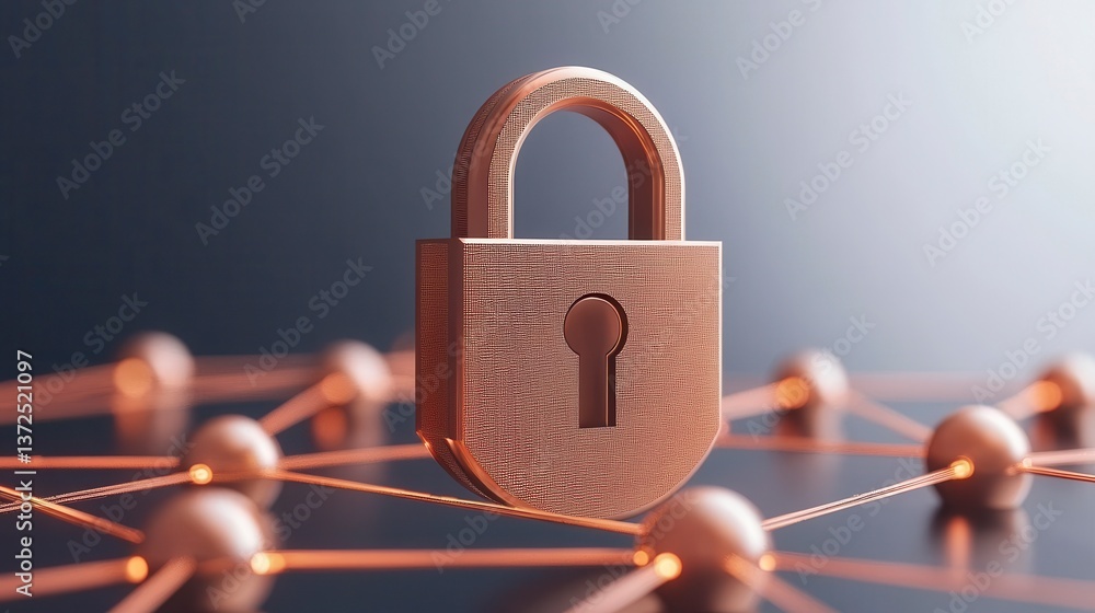Poster secure padlock on digital network background for cyber protection
