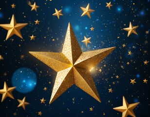 Golden Stars Falling on a Blue Background