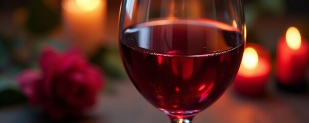 Close-up of red wine in crystal goblet with reflections of candlelight, reflection, candlelight, alcohol