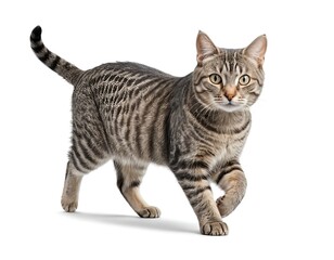 Tabby Cat Walking, Grey Striped Cat in Motion
