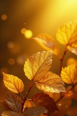 Close-up of shiny gold leaves background with dynamic lighting, gold, texture, money