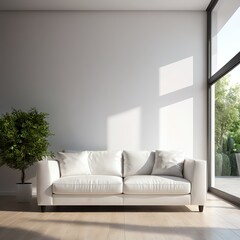 Modern White Sofa in Minimalist Living Room with Sunlight
