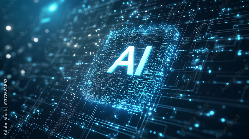 Aufkleber digital technology ai circuit blue futuristic data innovation abstract technology network glowing el