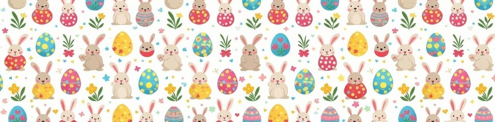Cute easter eggs and bunnies seamless doodle pattern for spring decor, decor, bunnies, eggs
