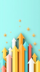 Obraz premium A vibrant abstract background featuring colorful arrows pointing upward, symbolizing growth, progress, and success in a dynamic environment.