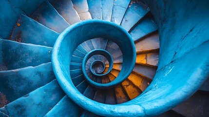 A beautiful spiral staircase viewed from an elevated perspective overhead