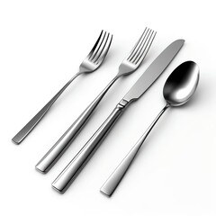 Modern Silverware Set on White Background