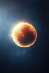 Obraz premium Ethereal lunar eclipse casting a warm glow against a backdrop of twinkling stars in the vast cosmic expanse