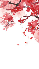 Plum blossom in the style of Chinese ink painting, with a red color palette on a transparent background