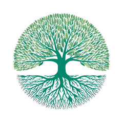 Beautiful Green Trees with Roots Vector.