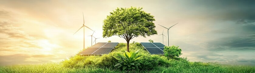 Collaborative renewable energy project sustainable environment nature gigapixel view eco-friendly concept