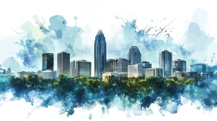 Obraz premium Beautiful watercolor cityscape painting showcasing diverse architectural skyscrapers buildings