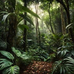tropical forest with palm trees