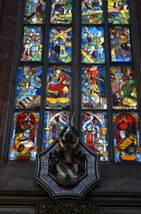 Nuremberg, Germany 10.16.2019: Stained glass of St. Lorenz (St. Lawrence), a medieval Evangelical Lutheran Church