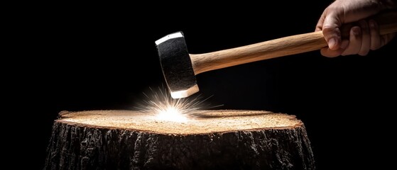 Axe Striking Tree Stump