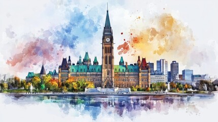 Obraz premium A colorful watercolor painting of an urban city and buildings