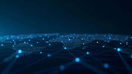 Obraz premium Minimalist Wallpaper Design: Abstract Network Grids & Global Digital Icons for Decentralized Finance, Featuring Futuristic Blockchain Elements & Expansive Empty Space
