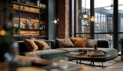 Lofi aesthetics homey designed living corner, sophistication and relaxation interior, warm and cozy nostalgic atmosphere for tranquil moments