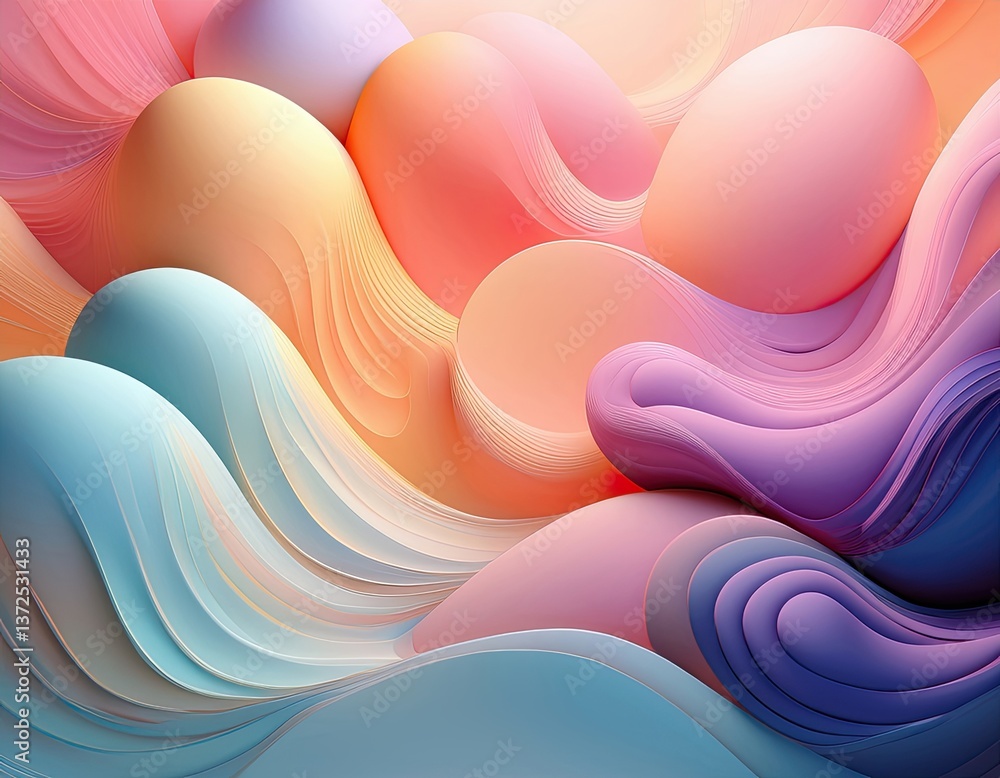 Fototapete trendy, abstract background featuring soft, organic gradient blobs that seamlessly blend into each other. modern and fresh, with a minimalist aesthetic using pastel shades and subtle shadows