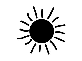 The sun is represented by a solid black circle at the center with curved and straight rays radiating outward, symbolizing sunlight
