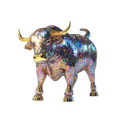 Iridescent Mosaic Bull Sculpture - Symbol of Wealth and Prosperity