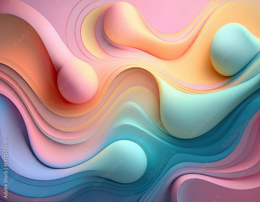Poster trendy, abstract background featuring soft, organic gradient blobs that seamlessly blend into each o