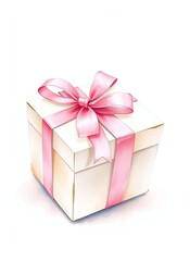 Elegant White Gift Box with Pink Ribbon