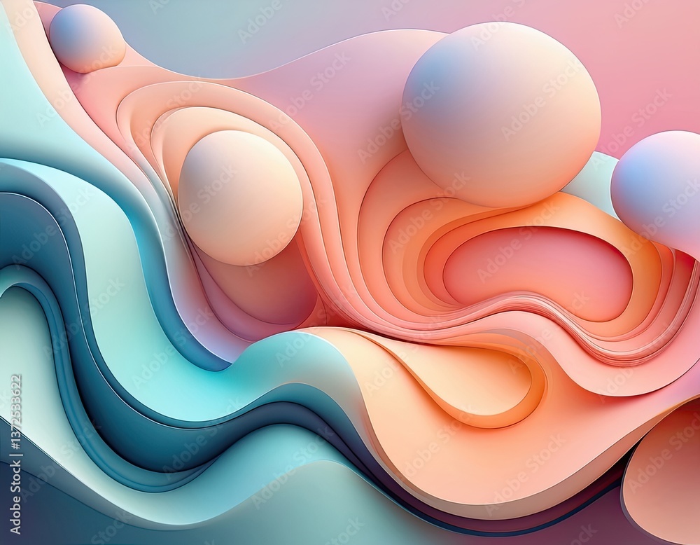Poster trendy, abstract background featuring soft, organic gradient blobs that seamlessly blend into each o