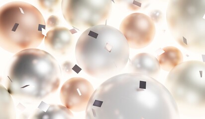 Abstract background, decorative balls, party in soft tones, 3D illustration