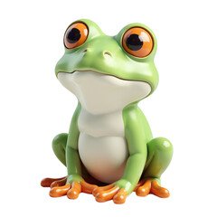 Fototapeta premium Cute cartoon frog sitting, 3D rendering. Perfect for children's books, websites, and advertising.