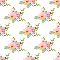 Sweet flower watercolor seamless pattern on white background. Watercolor seamless pattern for beauty products or other.