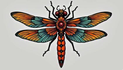 Obraz premium Colorful Dragonfly Illustration with Decorative Wings on Light Background