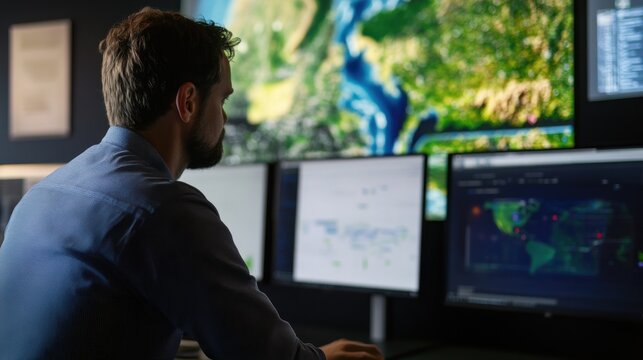 A data scientist creating machine learning algorithms for real time traffic optimization in smart cities, high-tech traffic control center with live traffic data, High-tech style