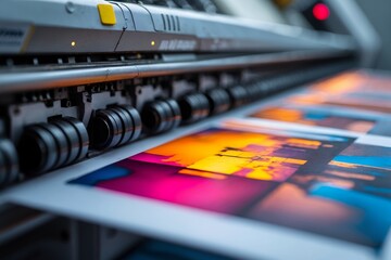 Printing artwork using large format printer with colorful abstract designs