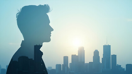 A photo-realistic silhouette of a person intertwined with a banner ad, symbolizing online promotion and digital marketing, with ample copy space.