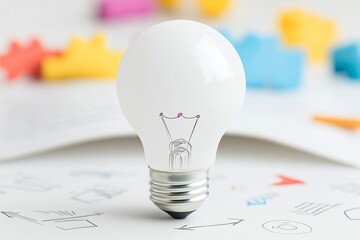 Lightbulb on Paper with Sketches