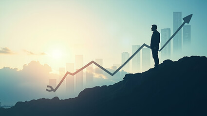 Photo Realistic Double Exposure: Silhouette of a Person with Financial Forecast Line for Future Investment Planning - Ideal for Stock Photography with Copy Space