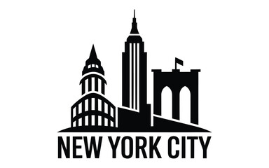 Modern New York City skyline logo featuring iconic buildings and landmarks, ideal for travel branding, souvenirs, and city-themed projects.