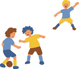 子供たちがサッカーで遊んでいるシンプルなイラスト