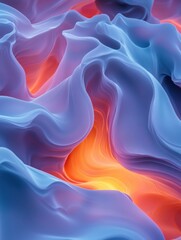 Obraz premium Ethereal waves of flowing light and shadow with vibrant orange glow and smooth gradient texture creating a dreamy abstract landscape