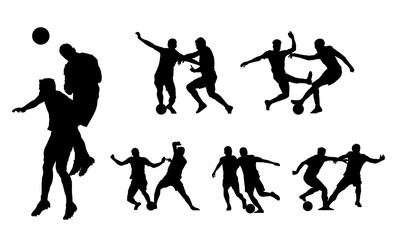 Football player duel silhouette vector illustration. Soccer player action silhouette.