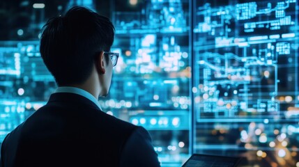 A data scientist designing AI algorithms for smart city traffic management, high-tech urban traffic center with live city traffic data, High-tech style