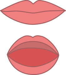 シンプルでやさしい色合いの閉じた口と少し開いた口のイラスト