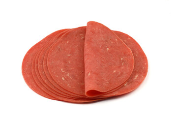 Sliced boiled ham sausage isolated on white background