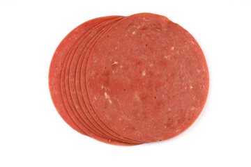 Sliced boiled ham sausage isolated on white background