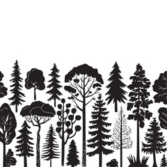 Silhouette vector trees with roots on white background.  